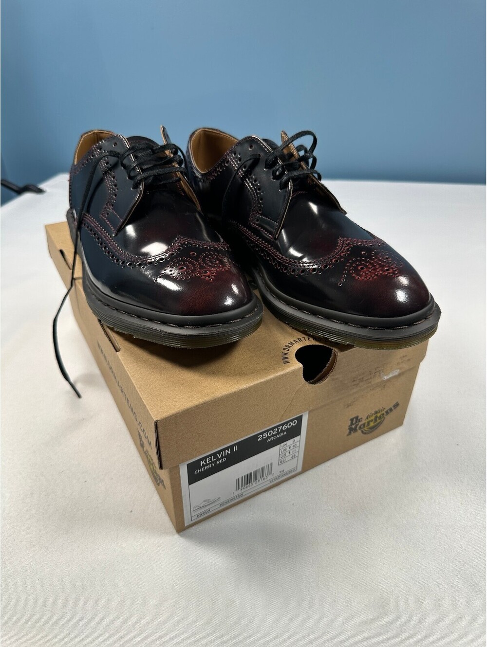 Dr Martens Kelvin II Brogues Mens 10 Cherry Red Arcadia Wingtip Oxford Shoes Box